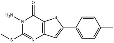 3-amino-6-(4-methylphenyl)-2-(methylsulfanyl)thieno[3,2-d]pyrimidin-4(3H)-one Struktur