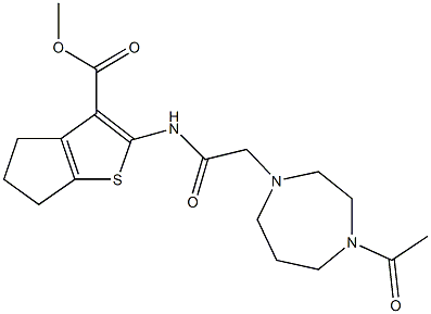 methyl 2-{[(4-acetyl-1,4-diazepan-1-yl)acetyl]amino}-5,6-dihydro-4H-cyclopenta[b]thiophene-3-carboxylate Struktur