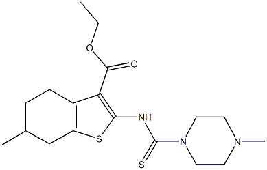 ethyl 6-methyl-2-{[(4-methyl-1-piperazinyl)carbothioyl]amino}-4,5,6,7-tetrahydro-1-benzothiophene-3-carboxylate Struktur