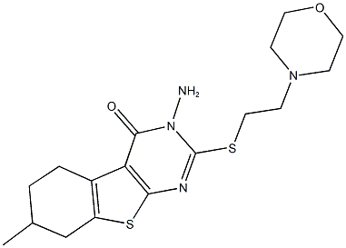 3-amino-7-methyl-2-{[2-(4-morpholinyl)ethyl]sulfanyl}-5,6,7,8-tetrahydro[1]benzothieno[2,3-d]pyrimidin-4(3H)-one Struktur