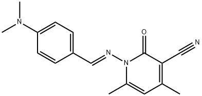 1-{[4-(dimethylamino)benzylidene]amino}-4,6-dimethyl-2-oxo-1,2-dihydro-3-pyridinecarbonitrile Struktur