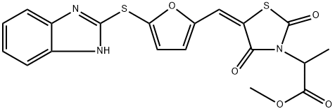 methyl 2-(5-{[5-(1H-benzimidazol-2-ylsulfanyl)-2-furyl]methylene}-2,4-dioxo-1,3-thiazolidin-3-yl)propanoate Struktur