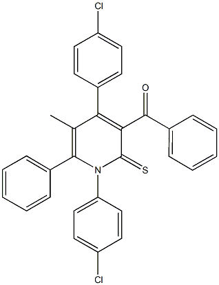 [1,4-bis(4-chlorophenyl)-5-methyl-6-phenyl-2-thioxo-1,2-dihydro-3-pyridinyl](phenyl)methanone Struktur