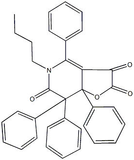 5-butyl-4,7,7,7a-tetraphenyl-7,7a-dihydrofuro[3,2-c]pyridine-2,3,6(5H)-trione Struktur