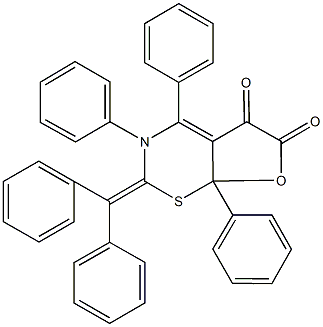 2-(diphenylmethylene)-3,4,7a-triphenyl-3,7a-dihydro-2H-furo[3,2-e][1,3]thiazine-5,6-dione Struktur