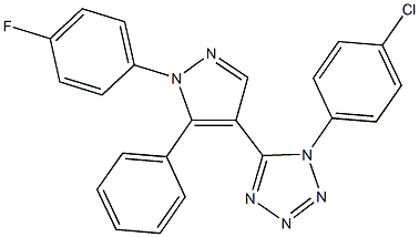 1-(4-chlorophenyl)-5-[1-(4-fluorophenyl)-5-phenyl-1H-pyrazol-4-yl]-1H-tetraazole Struktur