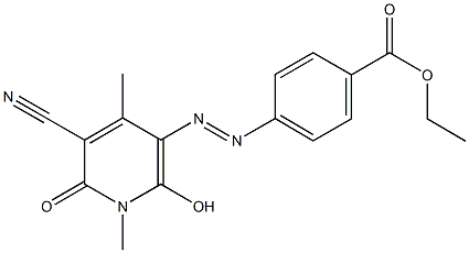 ethyl 4-[(5-cyano-2-hydroxy-1,4-dimethyl-6-oxo-1,6-dihydro-3-pyridinyl)diazenyl]benzoate Struktur