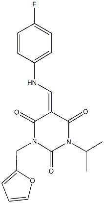 5-[(4-fluoroanilino)methylene]-1-(2-furylmethyl)-3-isopropyl-2,4,6(1H,3H,5H)-pyrimidinetrione Struktur