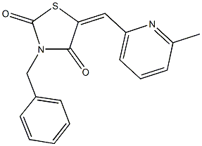 3-benzyl-5-[(6-methyl-2-pyridinyl)methylene]-1,3-thiazolidine-2,4-dione Struktur