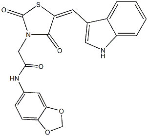 N-(1,3-benzodioxol-5-yl)-2-[5-(1H-indol-3-ylmethylene)-2,4-dioxo-1,3-thiazolidin-3-yl]acetamide Struktur