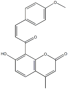 7-hydroxy-8-[3-(4-methoxyphenyl)acryloyl]-4-methyl-2H-chromen-2-one Struktur