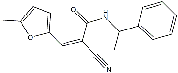 2-cyano-3-(5-methyl-2-furyl)-N-(1-phenylethyl)acrylamide Struktur