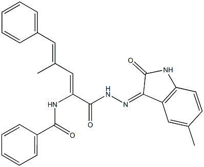 N-(3-methyl-1-{[2-(5-methyl-2-oxo-1,2-dihydro-3H-indol-3-ylidene)hydrazino]carbonyl}-4-phenyl-1,3-butadienyl)benzamide Struktur