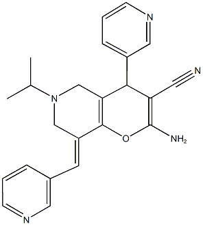 2-amino-6-isopropyl-4-(3-pyridinyl)-8-(3-pyridinylmethylene)-5,6,7,8-tetrahydro-4H-pyrano[3,2-c]pyridine-3-carbonitrile Struktur