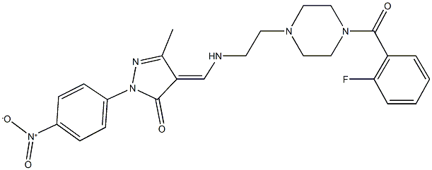 4-[({2-[4-(2-fluorobenzoyl)-1-piperazinyl]ethyl}amino)methylene]-2-{4-nitrophenyl}-5-methyl-2,4-dihydro-3H-pyrazol-3-one Struktur