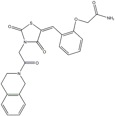 2-[2-({3-[2-(3,4-dihydro-2(1H)-isoquinolinyl)-2-oxoethyl]-2,4-dioxo-1,3-thiazolidin-5-ylidene}methyl)phenoxy]acetamide Struktur