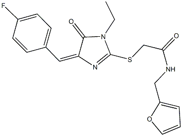 2-{[1-ethyl-4-(4-fluorobenzylidene)-5-oxo-4,5-dihydro-1H-imidazol-2-yl]sulfanyl}-N-(2-furylmethyl)acetamide Struktur