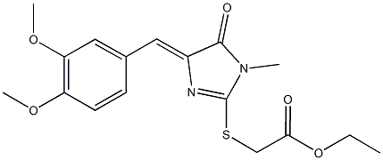 ethyl {[4-(3,4-dimethoxybenzylidene)-1-methyl-5-oxo-4,5-dihydro-1H-imidazol-2-yl]sulfanyl}acetate Struktur