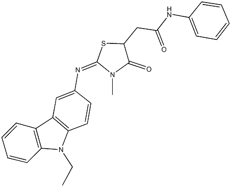 2-{2-[(9-ethyl-9H-carbazol-3-yl)imino]-3-methyl-4-oxo-1,3-thiazolidin-5-yl}-N-phenylacetamide Struktur