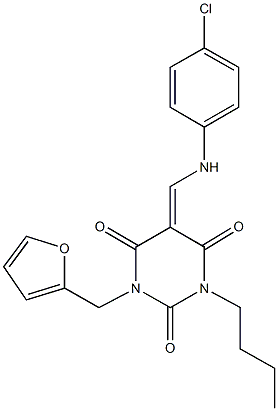 1-butyl-5-[(4-chloroanilino)methylene]-3-(2-furylmethyl)-2,4,6(1H,3H,5H)-pyrimidinetrione Struktur