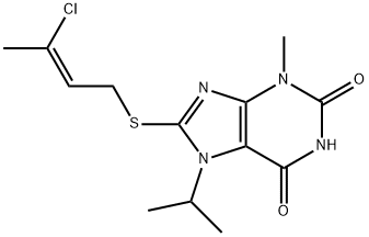 8-[(3-chloro-2-butenyl)sulfanyl]-7-isopropyl-3-methyl-3,7-dihydro-1H-purine-2,6-dione Struktur