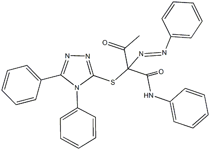 2-[(4,5-diphenyl-4H-1,2,4-triazol-3-yl)sulfanyl]-3-oxo-N-phenyl-2-(phenyldiazenyl)butanamide Struktur