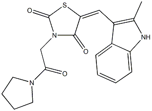 5-[(2-methyl-1H-indol-3-yl)methylene]-3-[2-oxo-2-(1-pyrrolidinyl)ethyl]-1,3-thiazolidine-2,4-dione Struktur