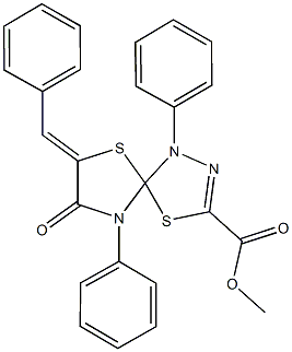 methyl 7-benzylidene-8-oxo-1,9-diphenyl-4,6-dithia-1,2,9-triazaspiro[4.4]non-2-ene-3-carboxylate Struktur