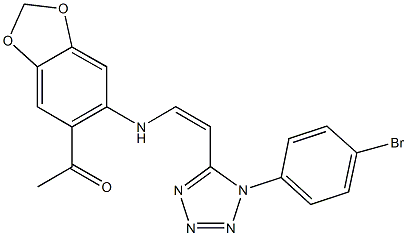 1-[6-({2-[1-(4-bromophenyl)-1H-tetraazol-5-yl]vinyl}amino)-1,3-benzodioxol-5-yl]ethanone Struktur