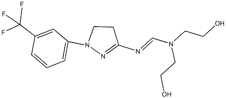 N,N-bis(2-hydroxyethyl)-N'-{1-[3-(trifluoromethyl)phenyl]-4,5-dihydro-1H-pyrazol-3-yl}imidoformamide Struktur