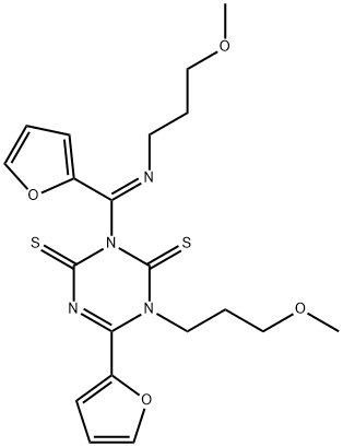 6-(2-furyl)-3-{2-furyl[(3-methoxypropyl)imino]methyl}-1-(3-methoxypropyl)-1,3,5-triazine-2,4(1H,3H)-dithione Struktur