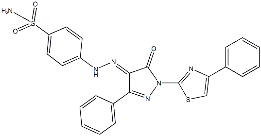 4-{2-[5-oxo-3-phenyl-1-(4-phenyl-1,3-thiazol-2-yl)-1,5-dihydro-4H-pyrazol-4-ylidene]hydrazino}benzenesulfonamide Struktur