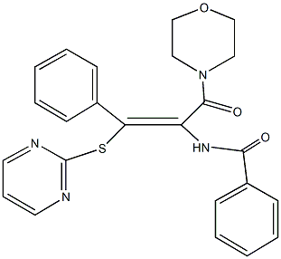 N-[1-(4-morpholinylcarbonyl)-2-phenyl-2-(2-pyrimidinylsulfanyl)vinyl]benzamide Struktur