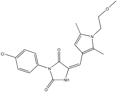 3-(4-chlorophenyl)-5-{[1-(2-methoxyethyl)-2,5-dimethyl-1H-pyrrol-3-yl]methylene}-2,4-imidazolidinedione Structure