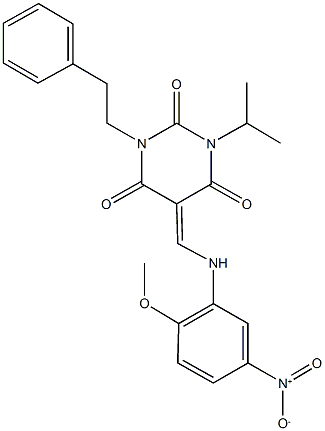 5-({5-nitro-2-methoxyanilino}methylene)-1-isopropyl-3-(2-phenylethyl)-2,4,6(1H,3H,5H)-pyrimidinetrione Struktur