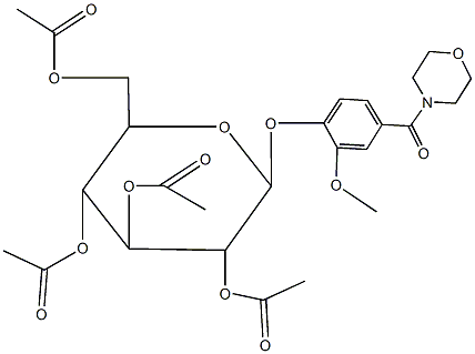 3,5-bis(acetyloxy)-2-[(acetyloxy)methyl]-6-[2-methoxy-4-(4-morpholinylcarbonyl)phenoxy]tetrahydro-2H-pyran-4-yl acetate Struktur