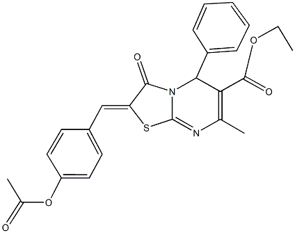 ethyl 2-[4-(acetyloxy)benzylidene]-7-methyl-3-oxo-5-phenyl-2,3-dihydro-5H-[1,3]thiazolo[3,2-a]pyrimidine-6-carboxylate Struktur