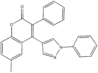 6-methyl-3-phenyl-4-(1-phenyl-1H-pyrazol-4-yl)-2H-chromen-2-one Struktur