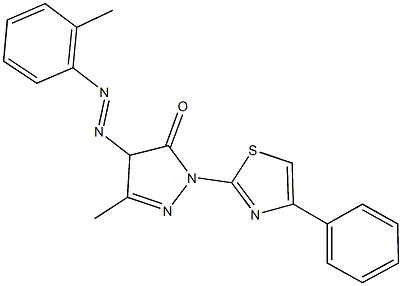 5-methyl-4-[(2-methylphenyl)diazenyl]-2-(4-phenyl-1,3-thiazol-2-yl)-2,4-dihydro-3H-pyrazol-3-one Struktur