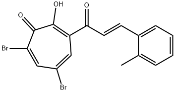 5,7-dibromo-2-hydroxy-3-[3-(2-methylphenyl)acryloyl]-2,4,6-cycloheptatrien-1-one Struktur