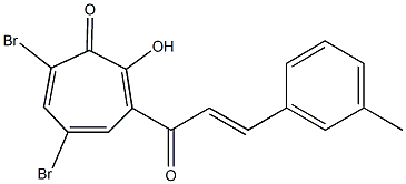 5,7-dibromo-2-hydroxy-3-[3-(3-methylphenyl)acryloyl]-2,4,6-cycloheptatrien-1-one Struktur