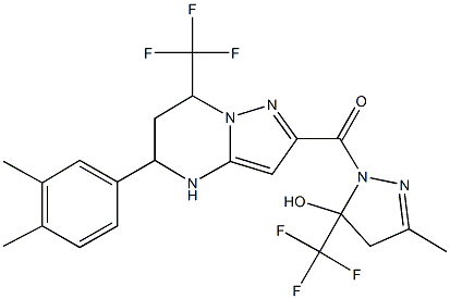 1-{[5-(3,4-dimethylphenyl)-7-(trifluoromethyl)-4,5,6,7-tetrahydropyrazolo[1,5-a]pyrimidin-2-yl]carbonyl}-3-methyl-5-(trifluoromethyl)-4,5-dihydro-1H-pyrazol-5-ol Struktur