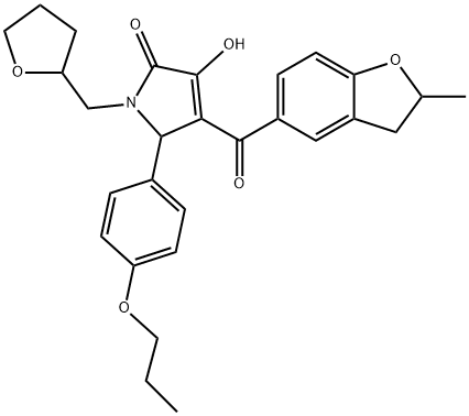 3-hydroxy-4-[(2-methyl-2,3-dihydro-1-benzofuran-5-yl)carbonyl]-5-(4-propoxyphenyl)-1-(tetrahydro-2-furanylmethyl)-1,5-dihydro-2H-pyrrol-2-one Struktur