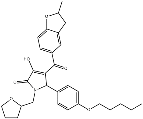 3-hydroxy-4-[(2-methyl-2,3-dihydro-1-benzofuran-5-yl)carbonyl]-5-[4-(pentyloxy)phenyl]-1-(tetrahydro-2-furanylmethyl)-1,5-dihydro-2H-pyrrol-2-one Struktur