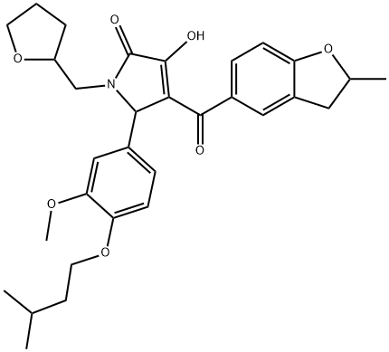 3-hydroxy-5-[4-(isopentyloxy)-3-methoxyphenyl]-4-[(2-methyl-2,3-dihydro-1-benzofuran-5-yl)carbonyl]-1-(tetrahydro-2-furanylmethyl)-1,5-dihydro-2H-pyrrol-2-one Struktur