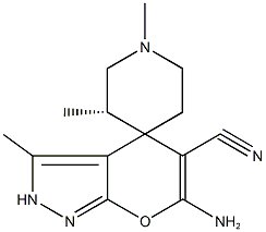 6'-amino-1,3,3'-trimethyl-2',4'-dihydrospiro(piperidine-4,4'-pyrano[2,3-c]pyrazole)-5-carbonitrile Struktur