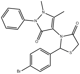 2-(4-bromophenyl)-3-(1,5-dimethyl-3-oxo-2-phenyl-2,3-dihydro-1H-pyrazol-4-yl)-1,3-thiazolidin-4-one Struktur