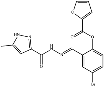 4-bromo-2-{2-[(3-methyl-1H-pyrazol-5-yl)carbonyl]carbohydrazonoyl}phenyl 2-furoate Struktur