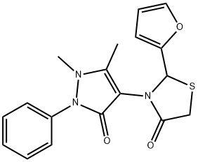 3-(1,5-dimethyl-3-oxo-2-phenyl-2,3-dihydro-1H-pyrazol-4-yl)-2-(2-furyl)-1,3-thiazolidin-4-one Struktur