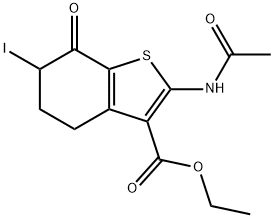 ethyl 2-(acetylamino)-6-iodo-7-oxo-4,5,6,7-tetrahydro-1-benzothiophene-3-carboxylate Struktur